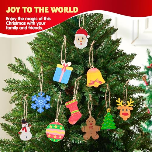 100 Pcs Unfinished Wood Ornaments with 8 Watercolor Pens N6219
