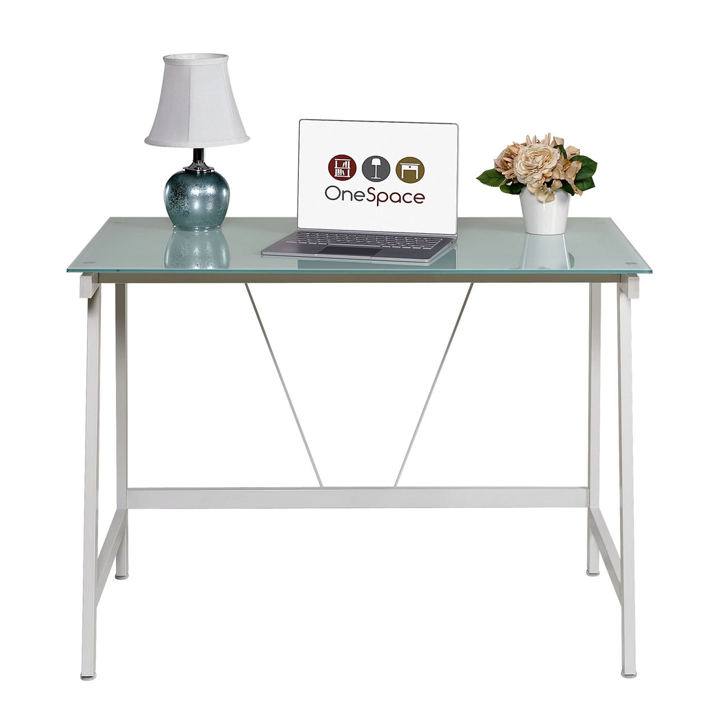 Contemporary Glass Writing Desk with Steel Frame O5162