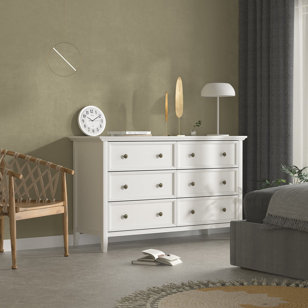 White 6 Drawer Solid Wood Dresser K37772