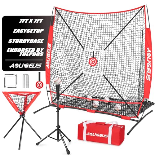 6'X6' Baseball Softball Practice Net with Batting Tee and Ball Caddy W1218