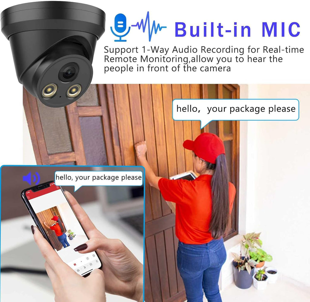 4K 8MP Full Color Night Vision POE IP Security Camera Black 2.8mm Fixed Lens V322