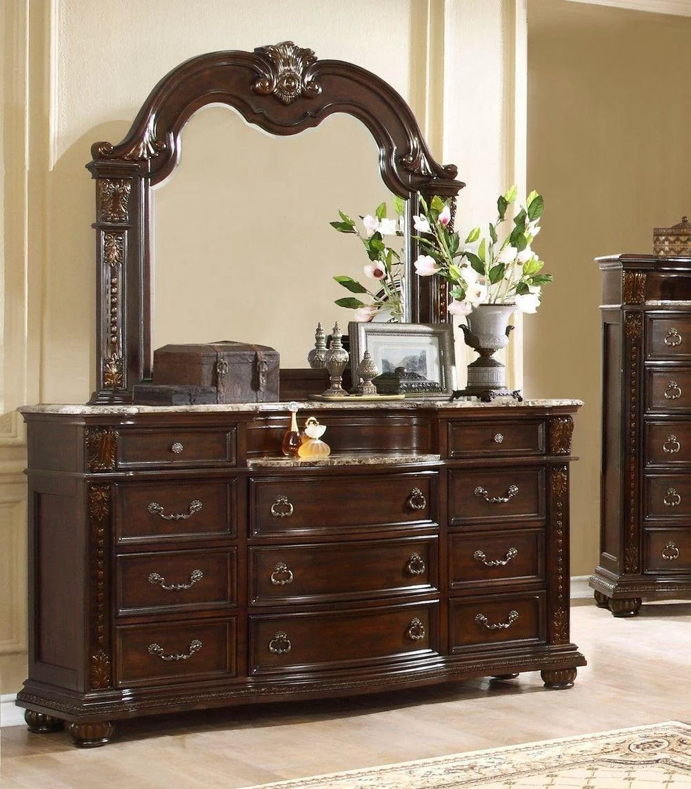 Dark Cherry 11-Drawer Dresser with Mirror S536