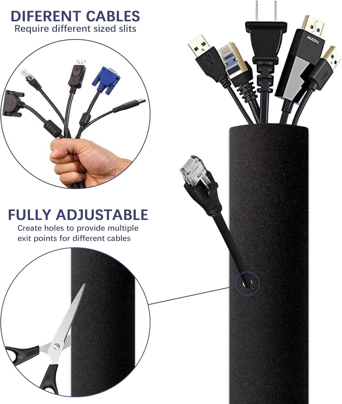 4 Packs Black Cable Management Sleeve G170355