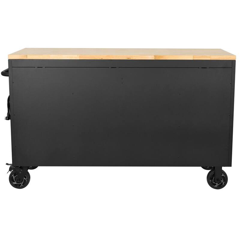 Heavy Duty 15-Drawer Mobile Workbench Tool Chest with Solid Wood Top in Matte Black C2405