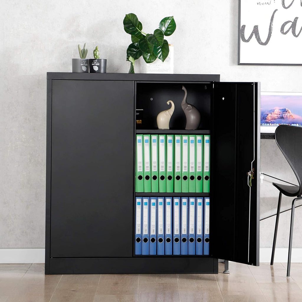 Black Metal Storage Cabinet with 2 Adjustable Shelves J64621
