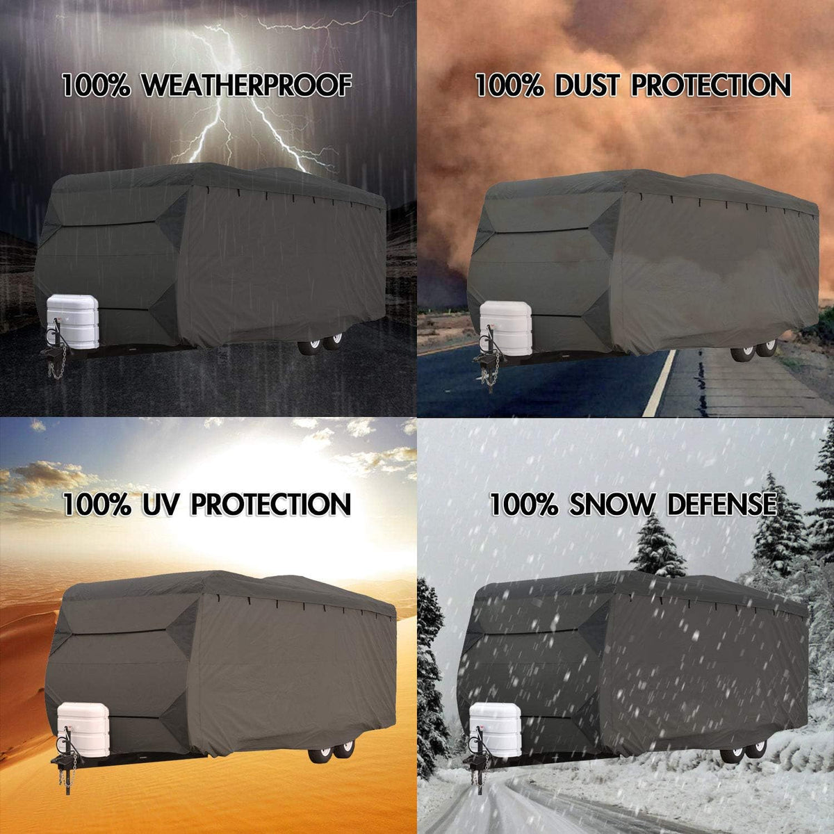 Waterproof RV Travel Trailer Cover Fits 14'-16' with Zippered Panels C8844