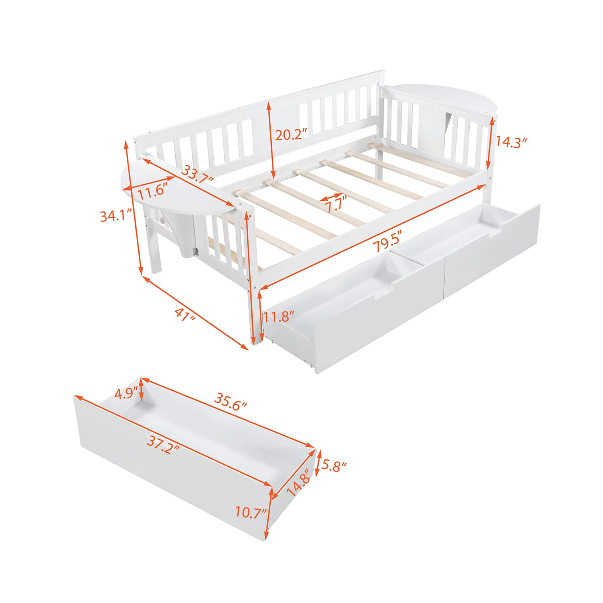 Twin Size White Daybed with Two Drawers P748165