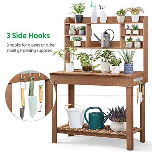 Brown Potting Bench Table with Storage Shelf F742718