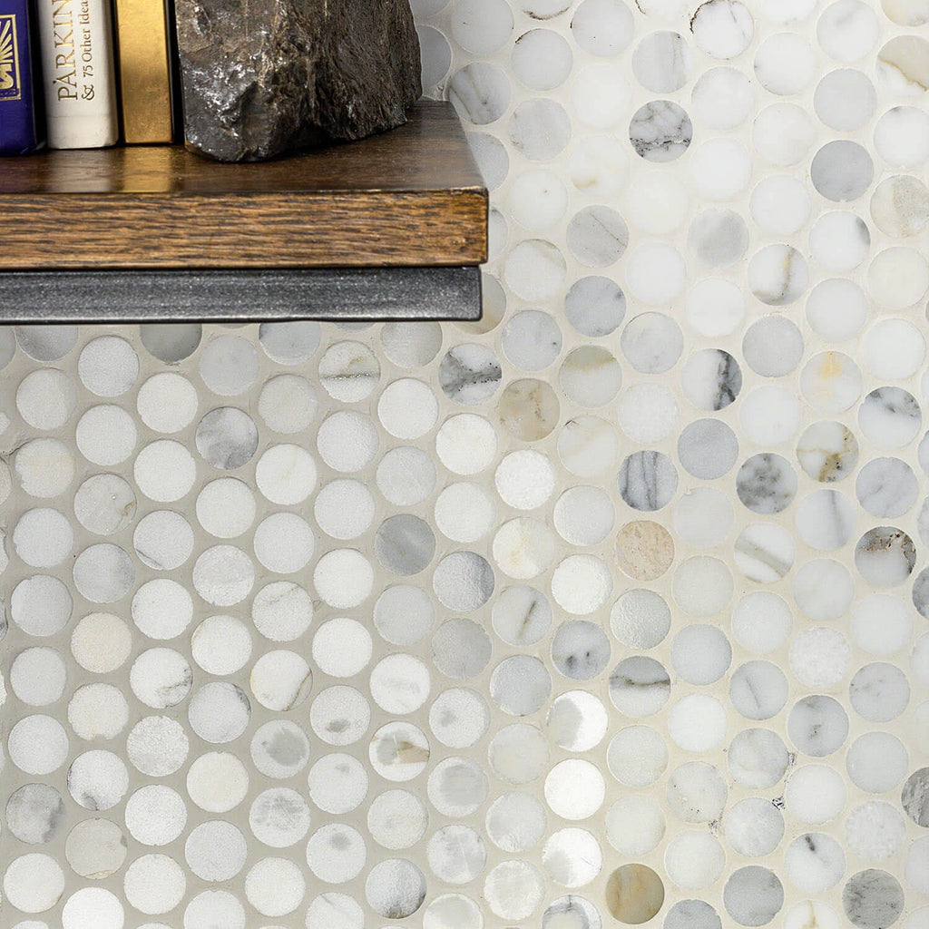 Calacatta Penny Rounds Polished Marble Tile W5995