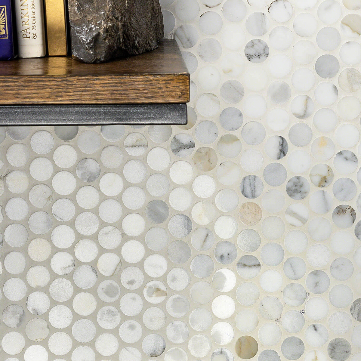 Calacatta Penny Rounds Polished Marble Tile W5995
