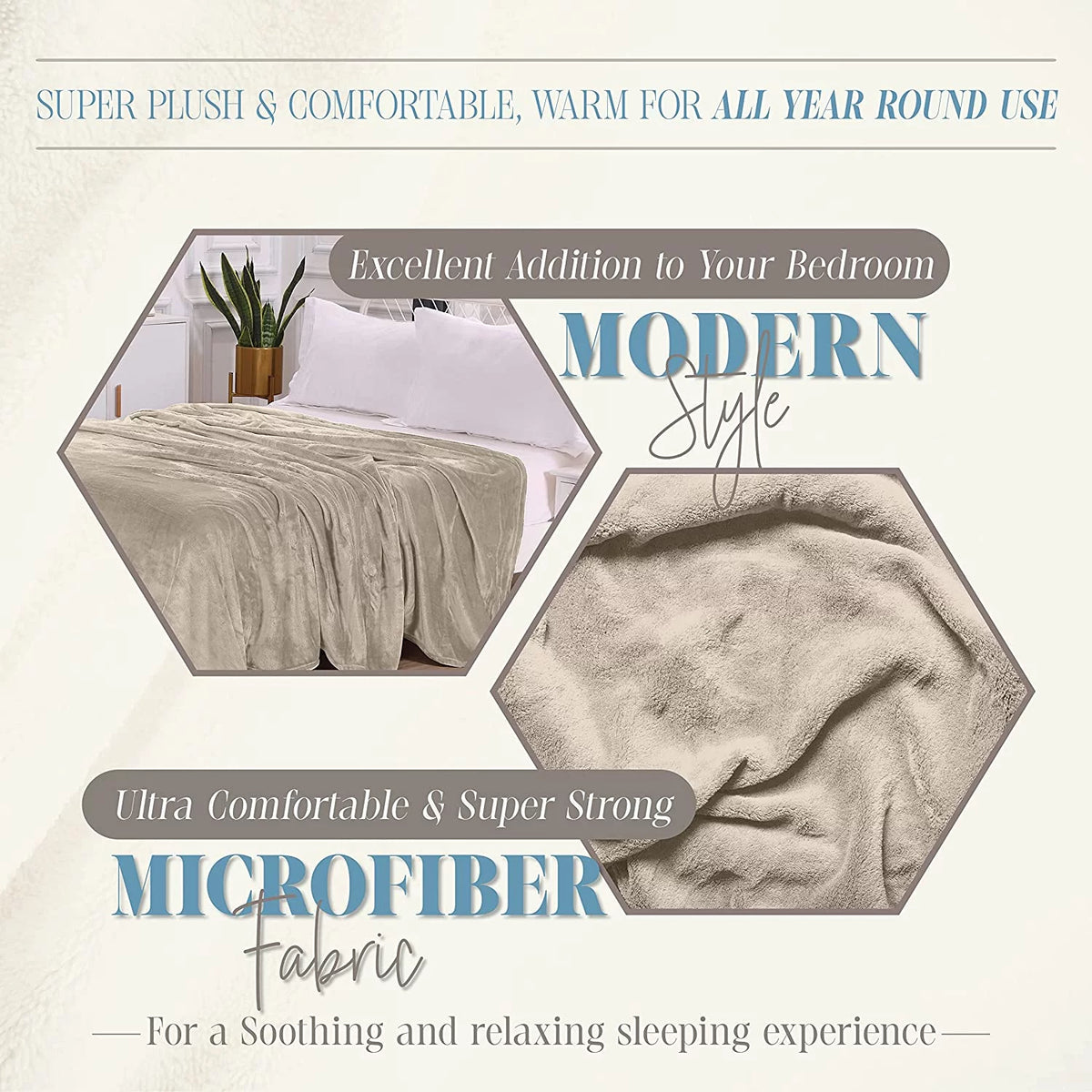 Cream Full/Queen Flannel Fleece Blanket C98262