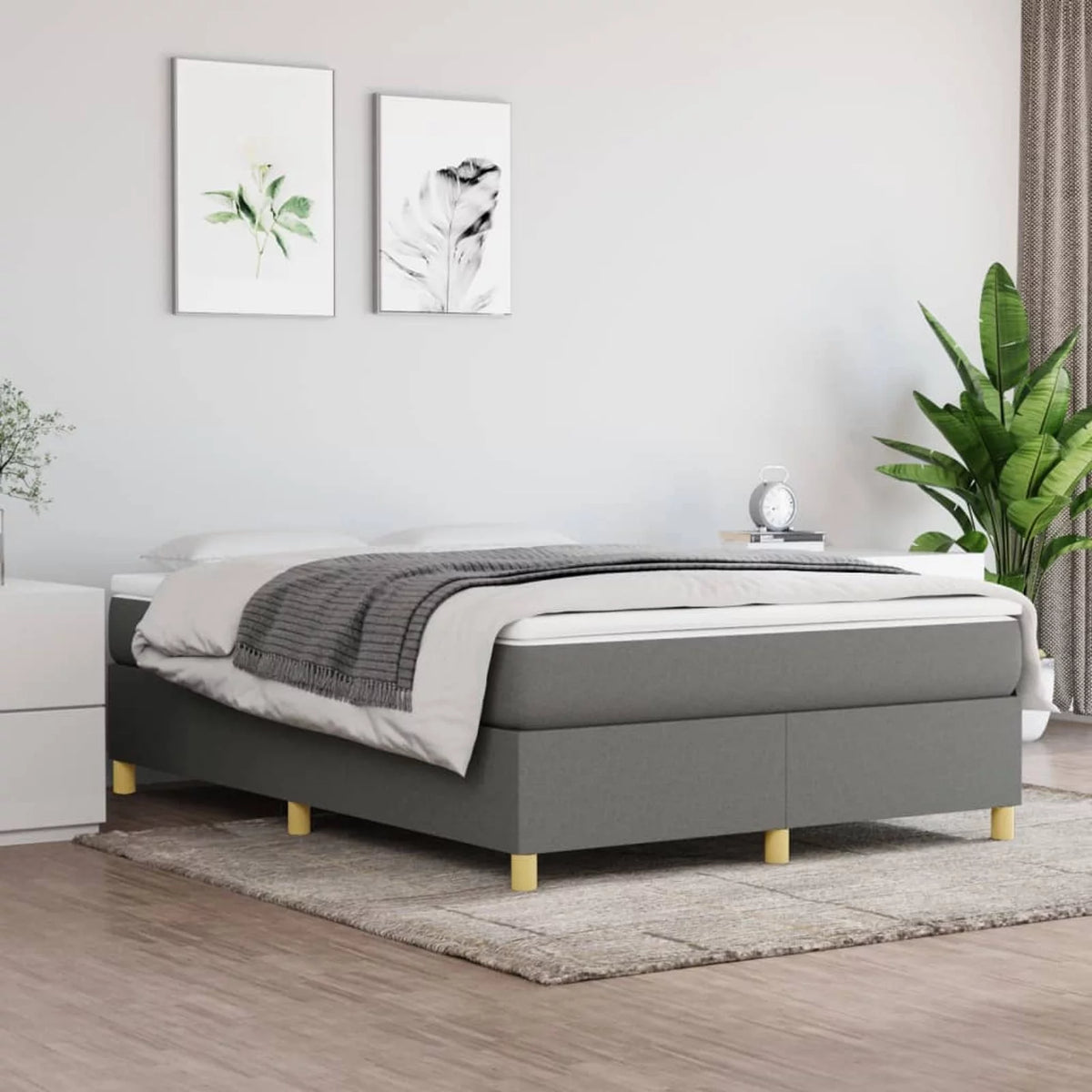Queen Size Fabric Platform Bed Frame Dark Gray J192218
