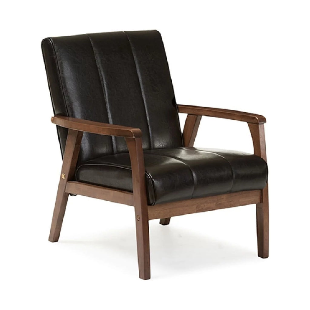 Black Faux Leather Wooden Lounge Chair X5933