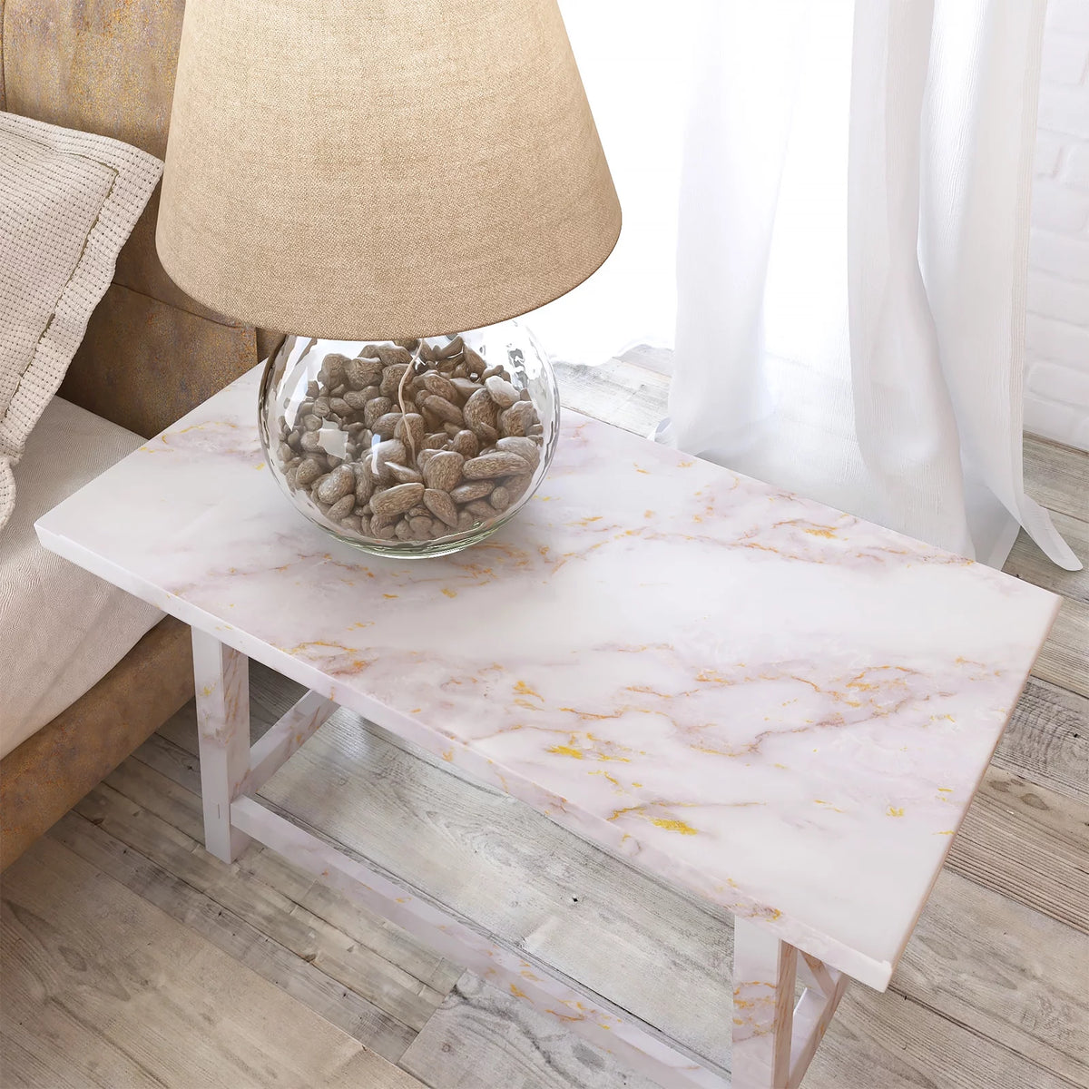24"x160" White Gold Marble Peel and Stick Contact Paper A45042