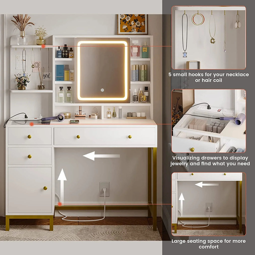 White Vanity Table with Charging Station U753805