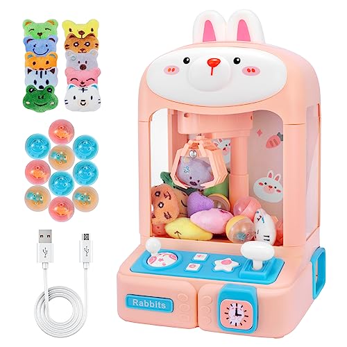 Claw Machine with Plush Toys Adjustable Sounds and Music Pink G447560