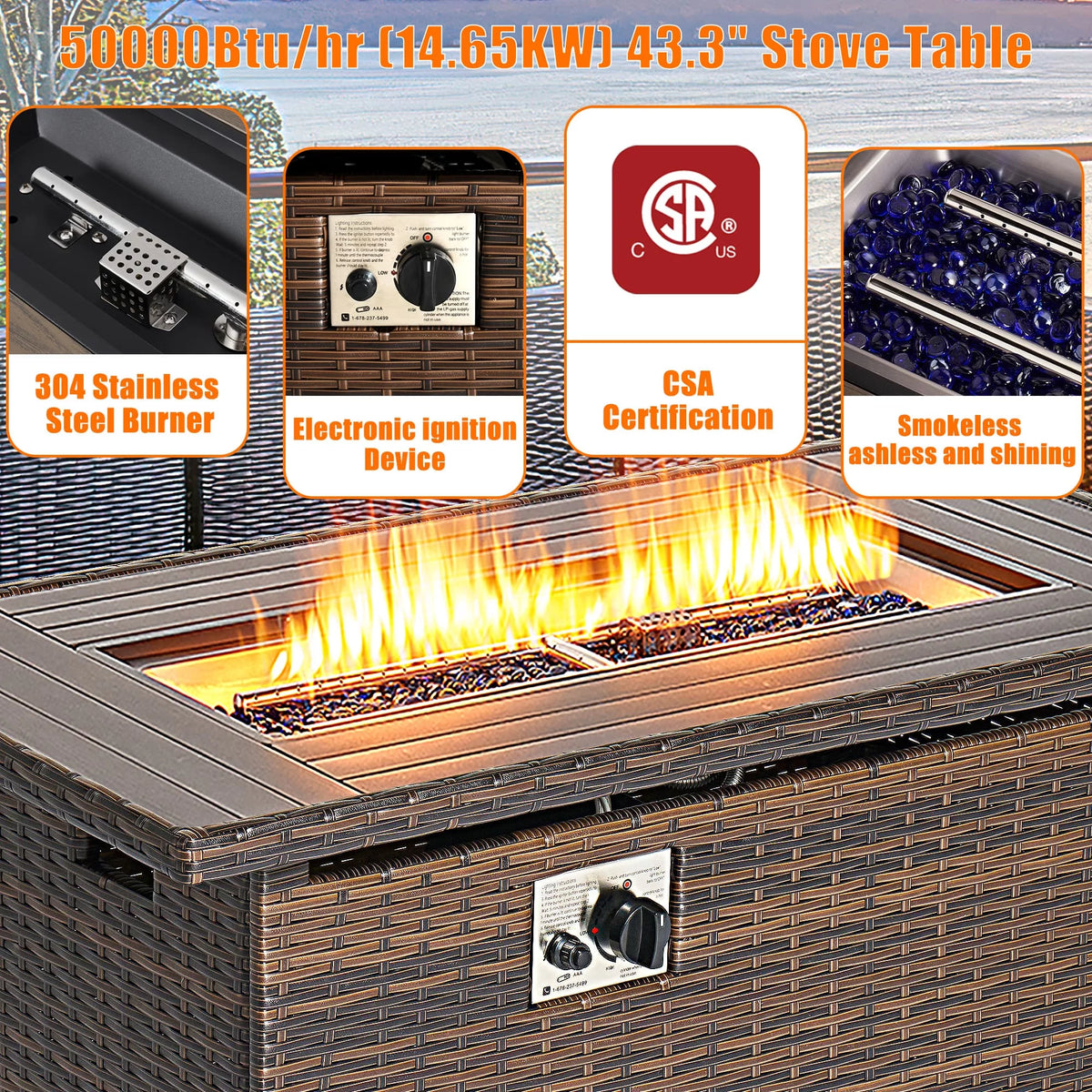 8 Pcs Patio Furniture Set with Fire Pit Table F513