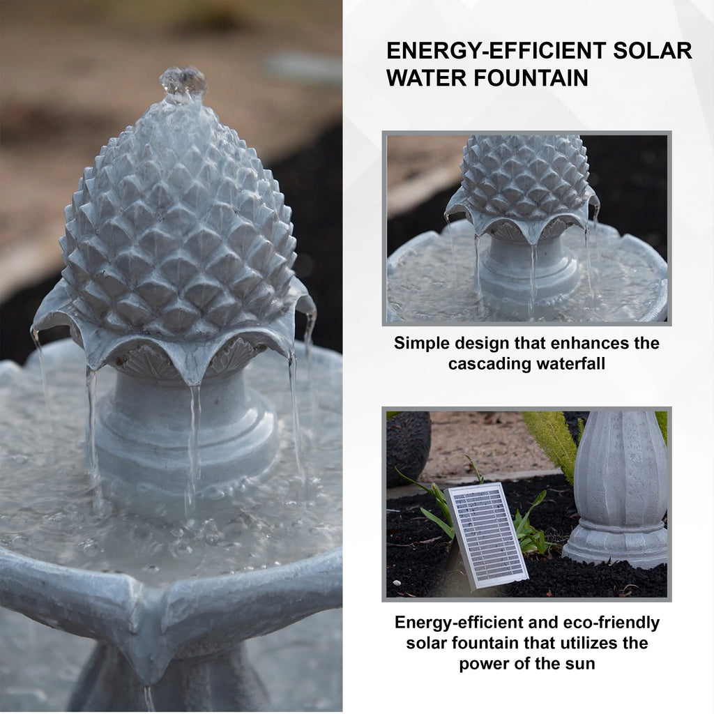 White 2-Tier Solar Water Fountain W4856