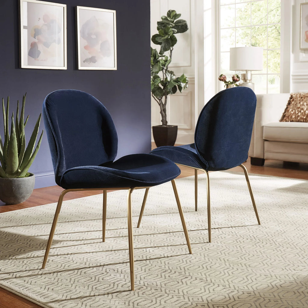 Blue Velvet Upholstered Dining Chair Set of 2 H33446