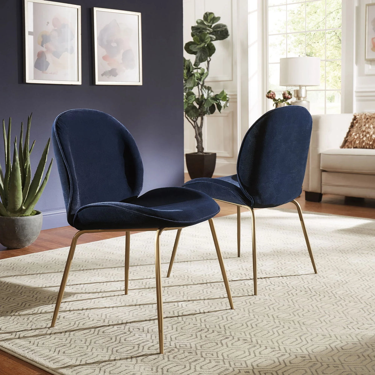 Blue Velvet Upholstered Dining Chair Set of 2 H33446