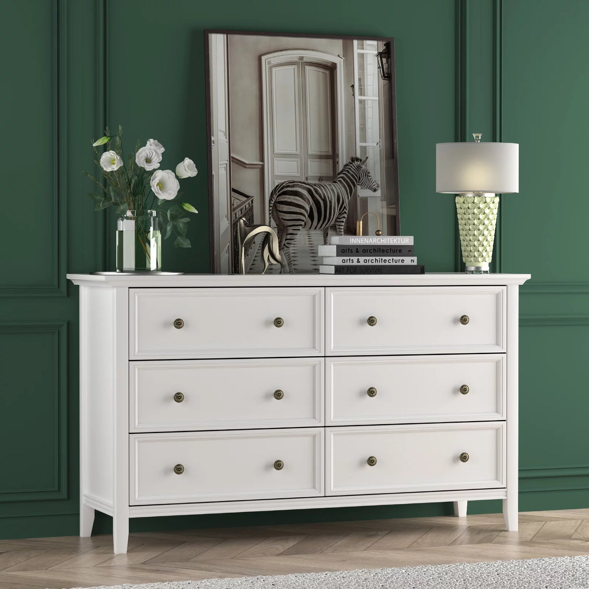 White 6 Drawer Solid Wood Dresser K37772