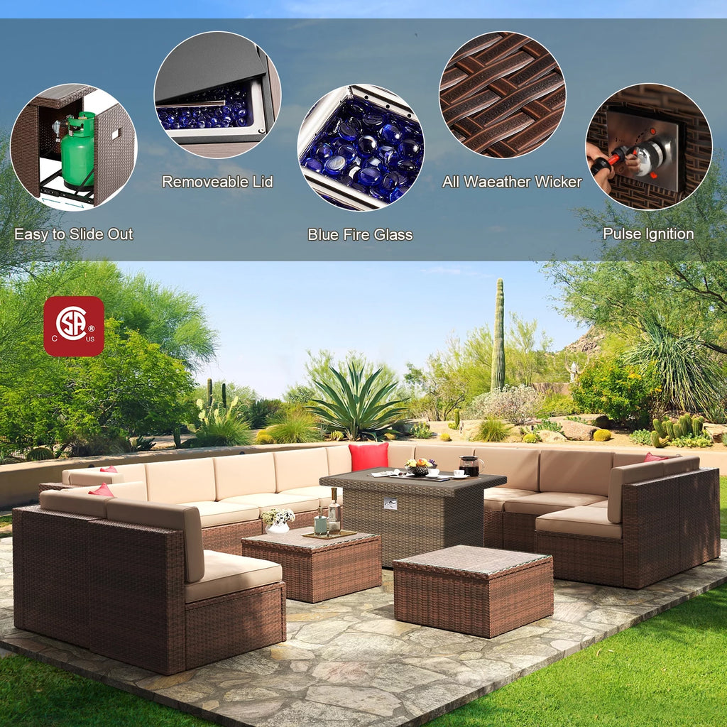 8 Pcs Patio Furniture Set with Fire Pit Table F513