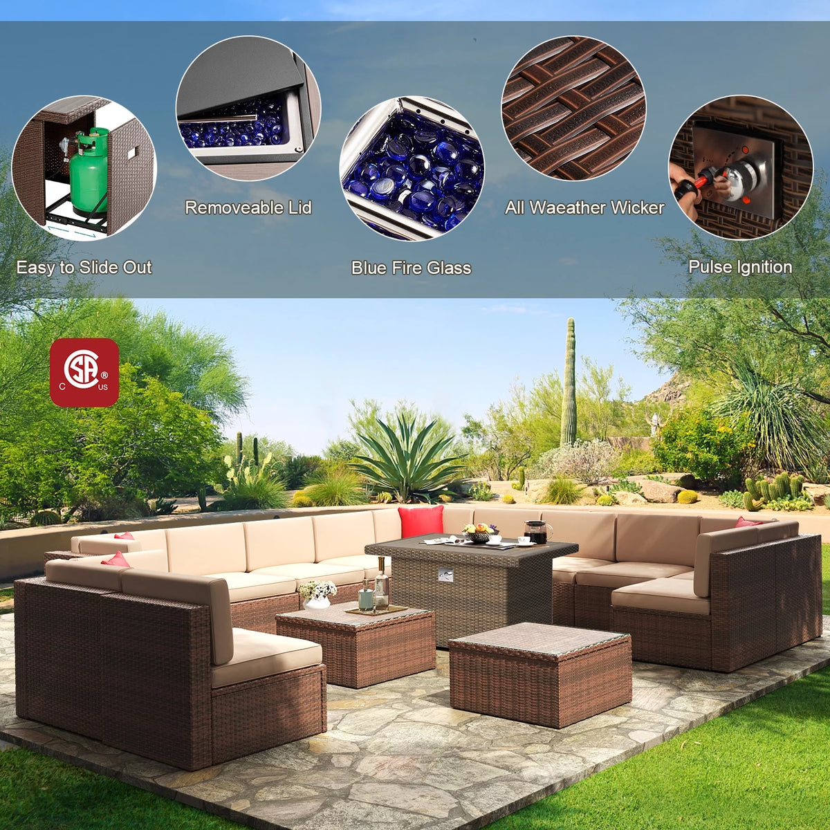8 Pcs Patio Furniture Set with Fire Pit Table F513