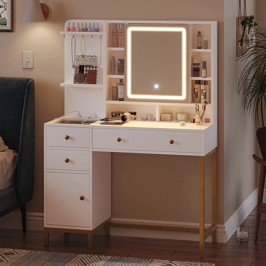 White Vanity Table with Charging Station U753805