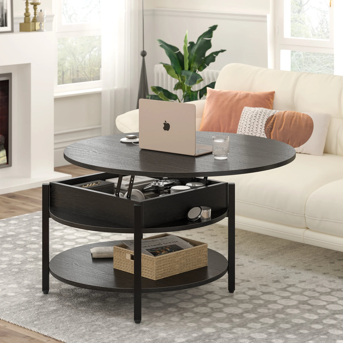 Round Lift Top Coffee Table with Storage W4718