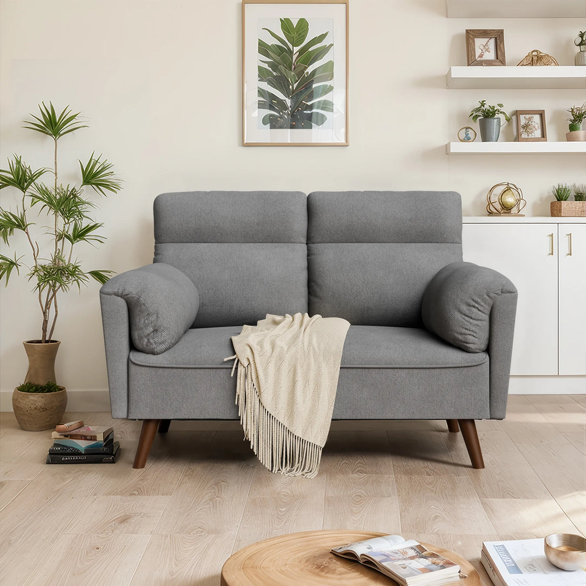 49'' Dark Gray Upholstered Loveseat Sofa with Wood Legs X957144