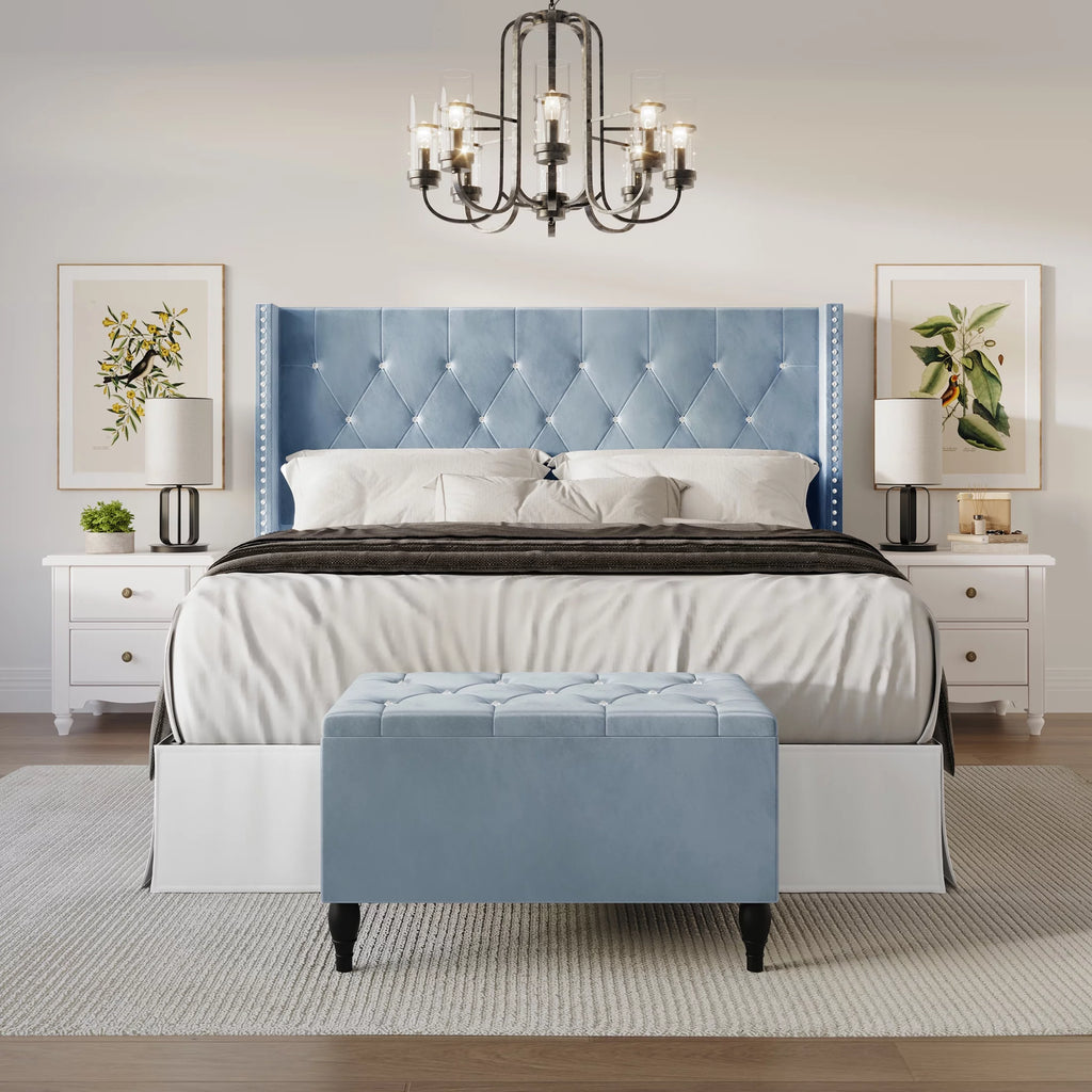 Black Velvet Upholstered Storage Bench Bed A46761