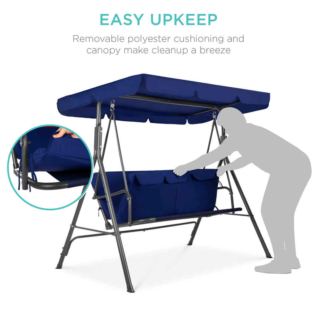 2-Person Convertible Canopy Swing Glider Lounge Chair with Removable Cushions Blue S776