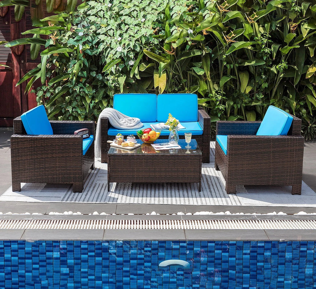 4-Piece Wicker Conversation Set with Cushions E284951