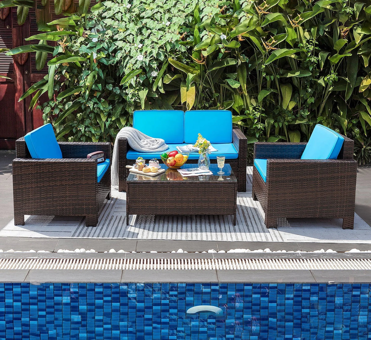 4-Piece Wicker Conversation Set with Cushions E284951