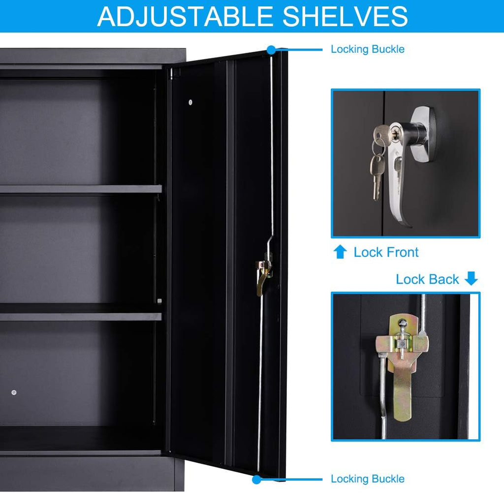 Black Metal Storage Cabinet with 2 Adjustable Shelves J64621