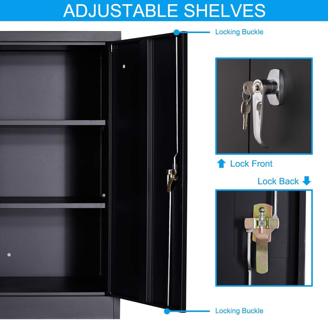 Black Metal Storage Cabinet with 2 Adjustable Shelves J64621