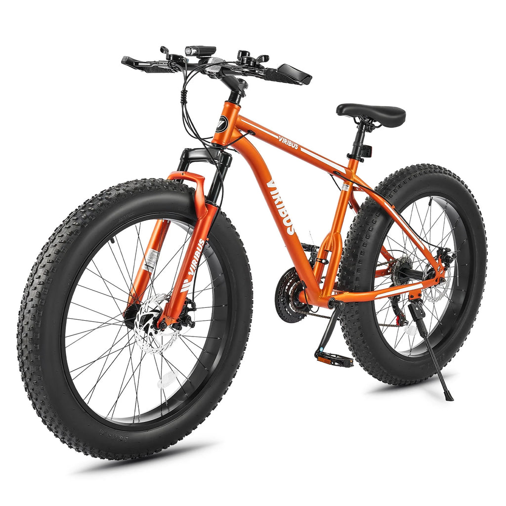 26 Fat Tire Mountain Bike with Front Suspension 21 Speeds Disc Brakes Orange C85200
