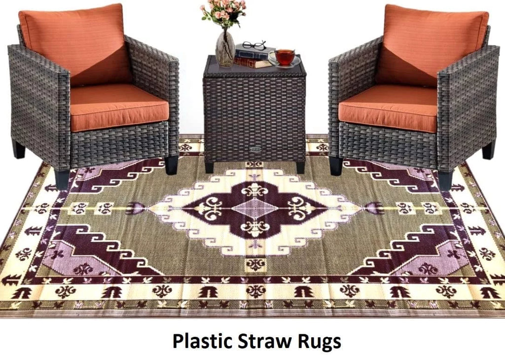 Outdoor Plastic Straw Reversible Mats 6 by 9 Feet Multi-color P903718