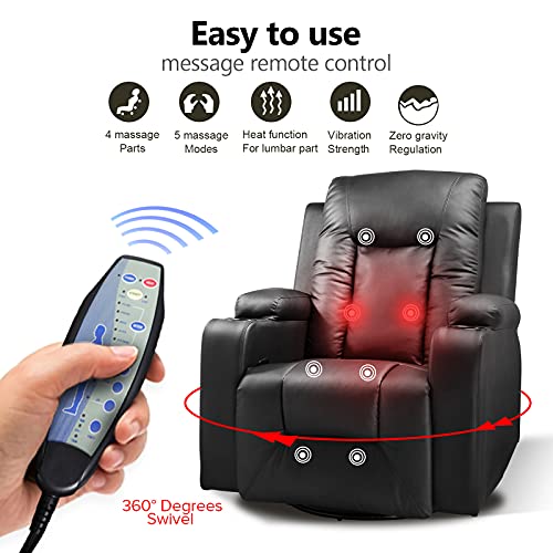 Black Swivel Rocker Recliner Chair with Cup Holders X651