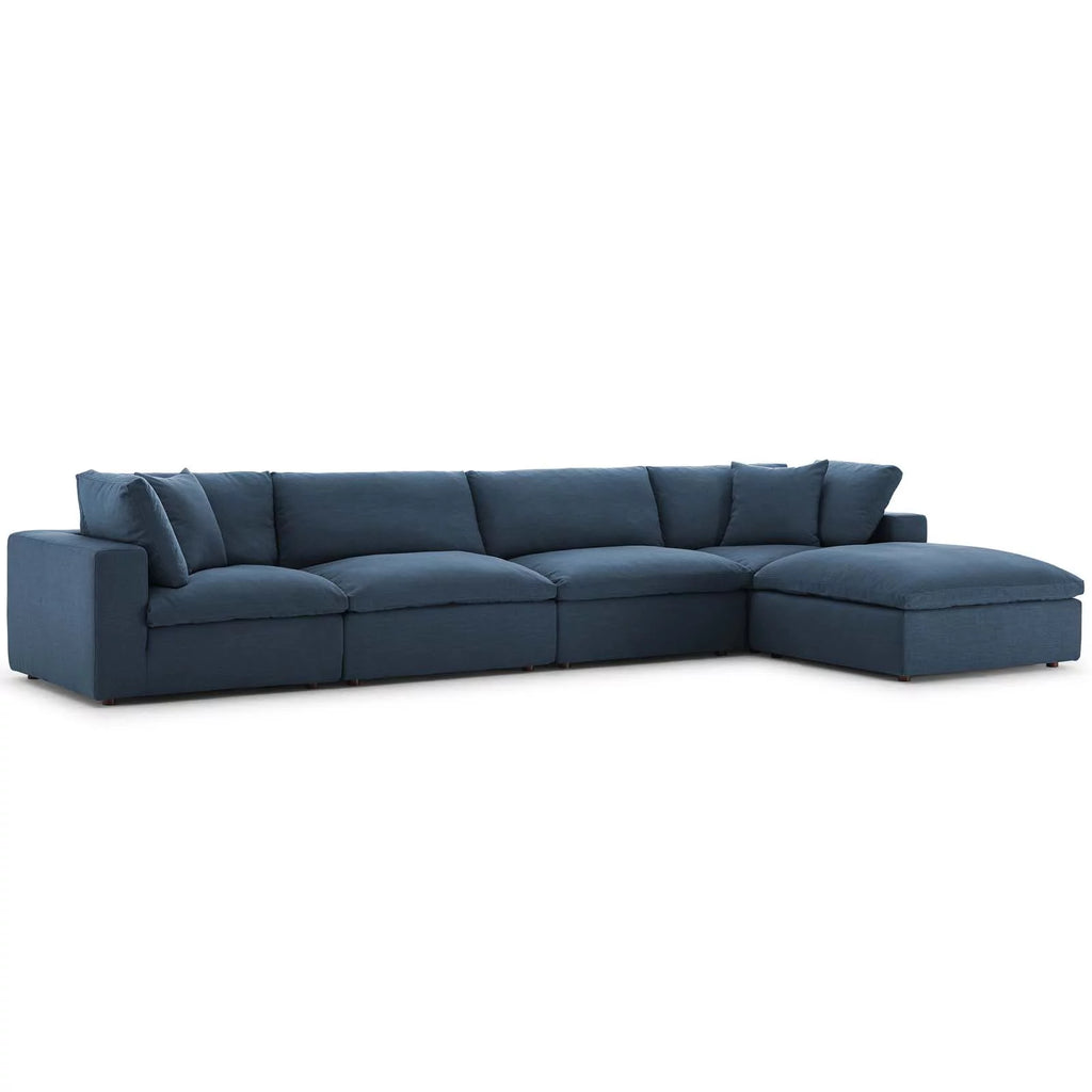 Down Filled Overstuffed 5 Piece Sectional Sofa Set in Azure I63435