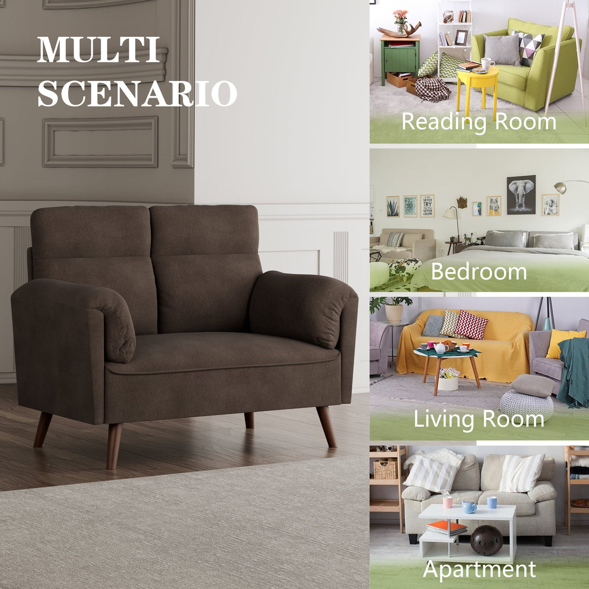 49'' Dark Gray Upholstered Loveseat Sofa with Wood Legs X957144