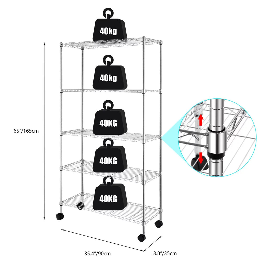 5 Tier Adjustable Rolling Metal Storage Rack O45305