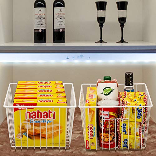 Large Wire Storage Baskets with Handles, Pearl White, Set of 3 O599258