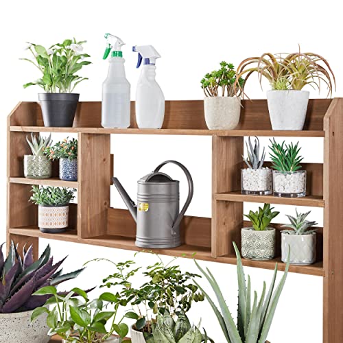 Brown Potting Bench Table with Storage Shelf F742718