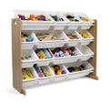 Kids Wood Toy Storage Organizer with 16 White Plastic Bins W919394