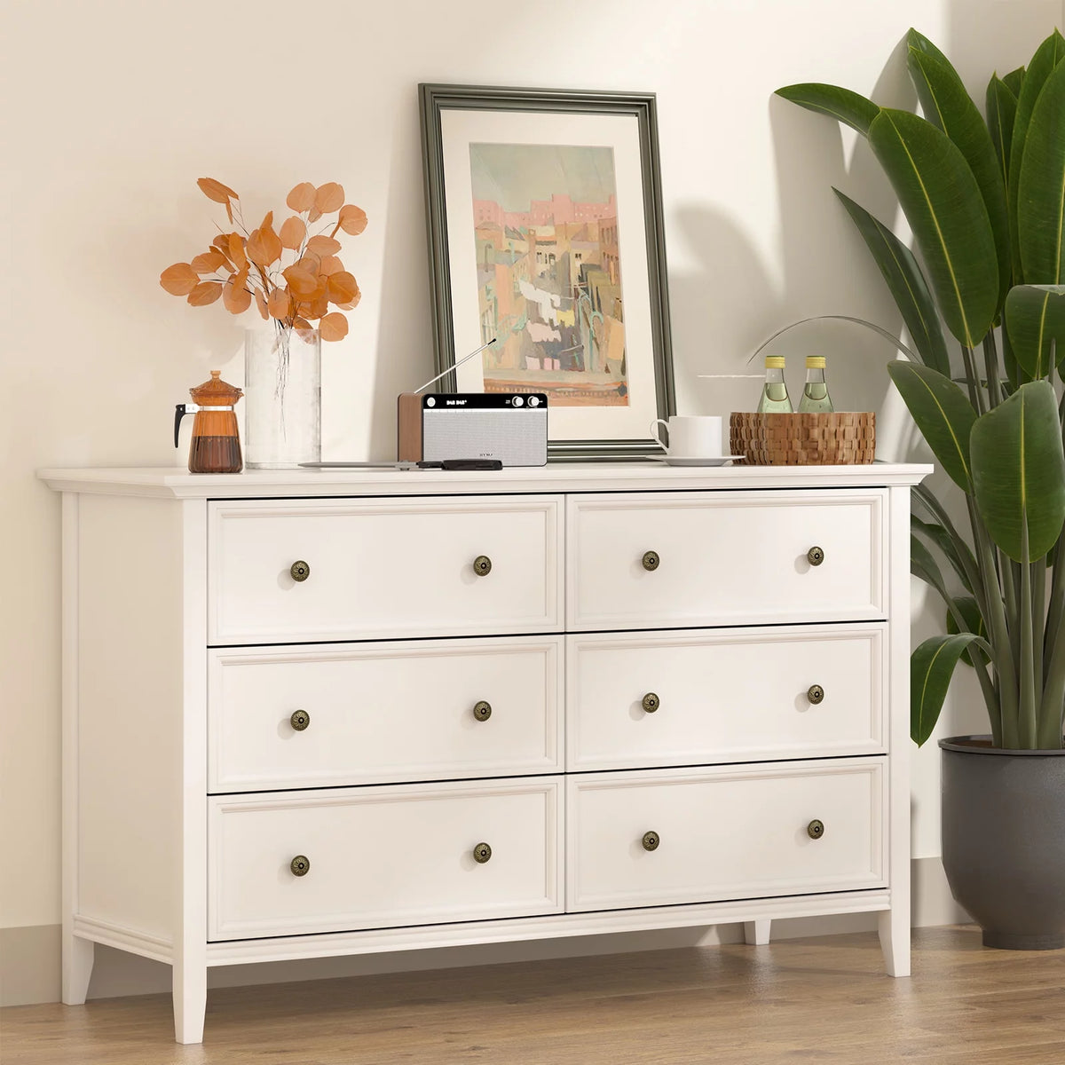 White 6 Drawer Solid Wood Dresser K37772