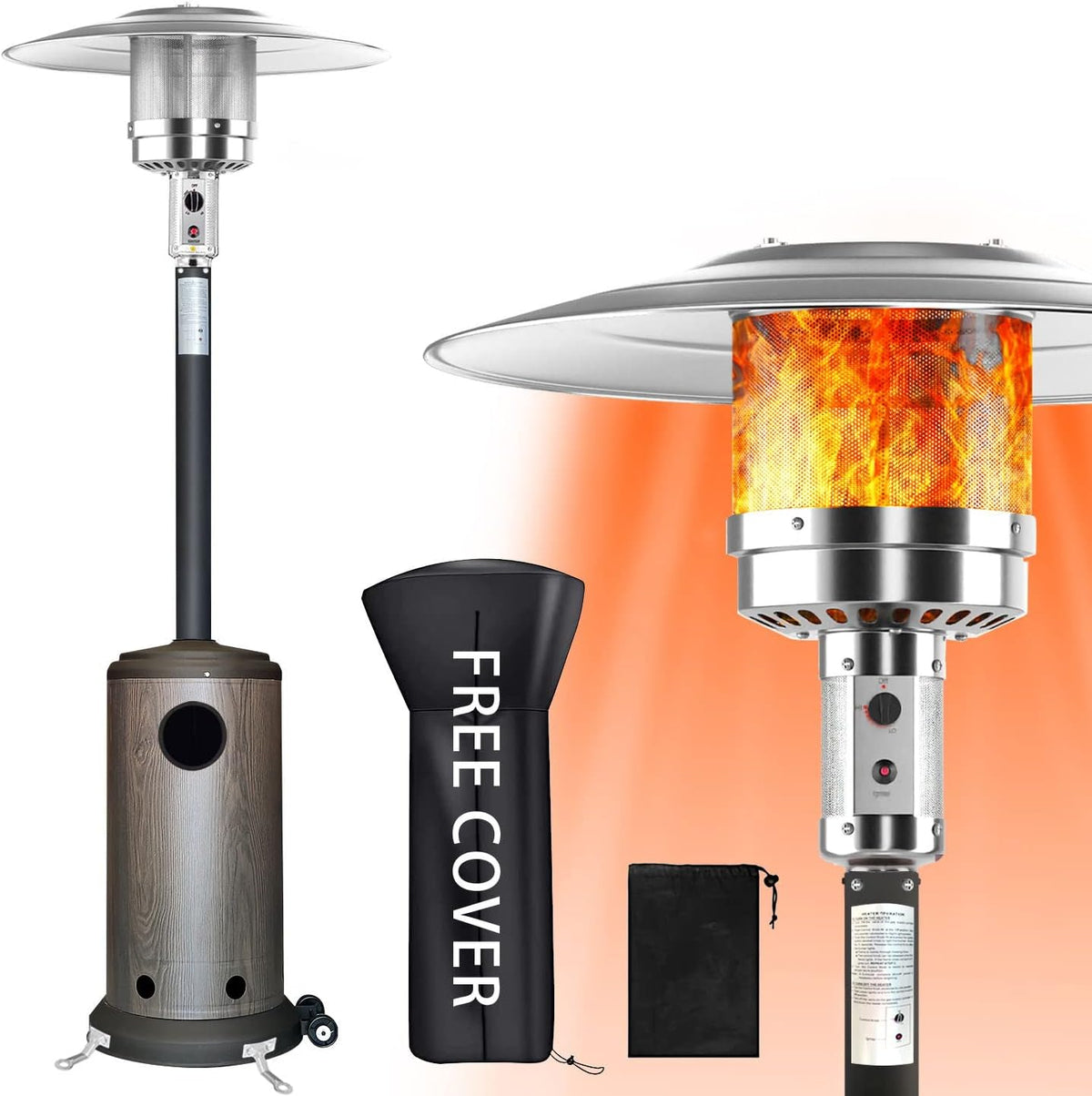 Propane Patio Heater with Cover, Stainless Steel, Bronze G879