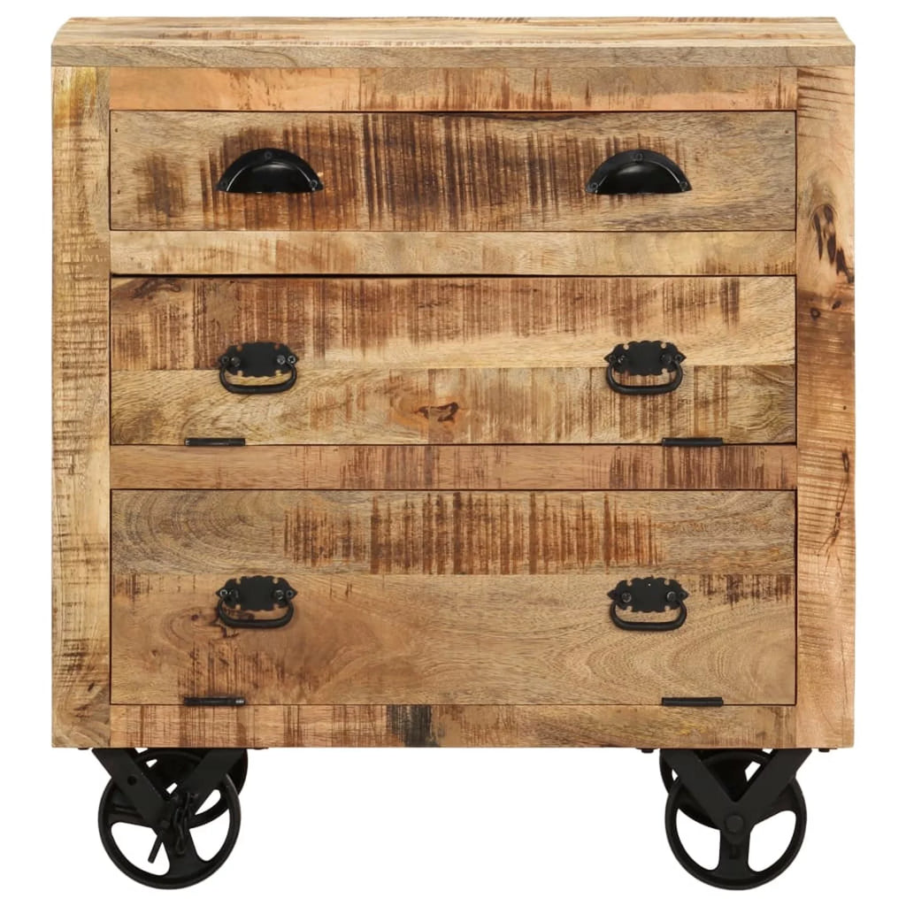 Mango Wood Side Table with Storage Drawers and Wheels W59941