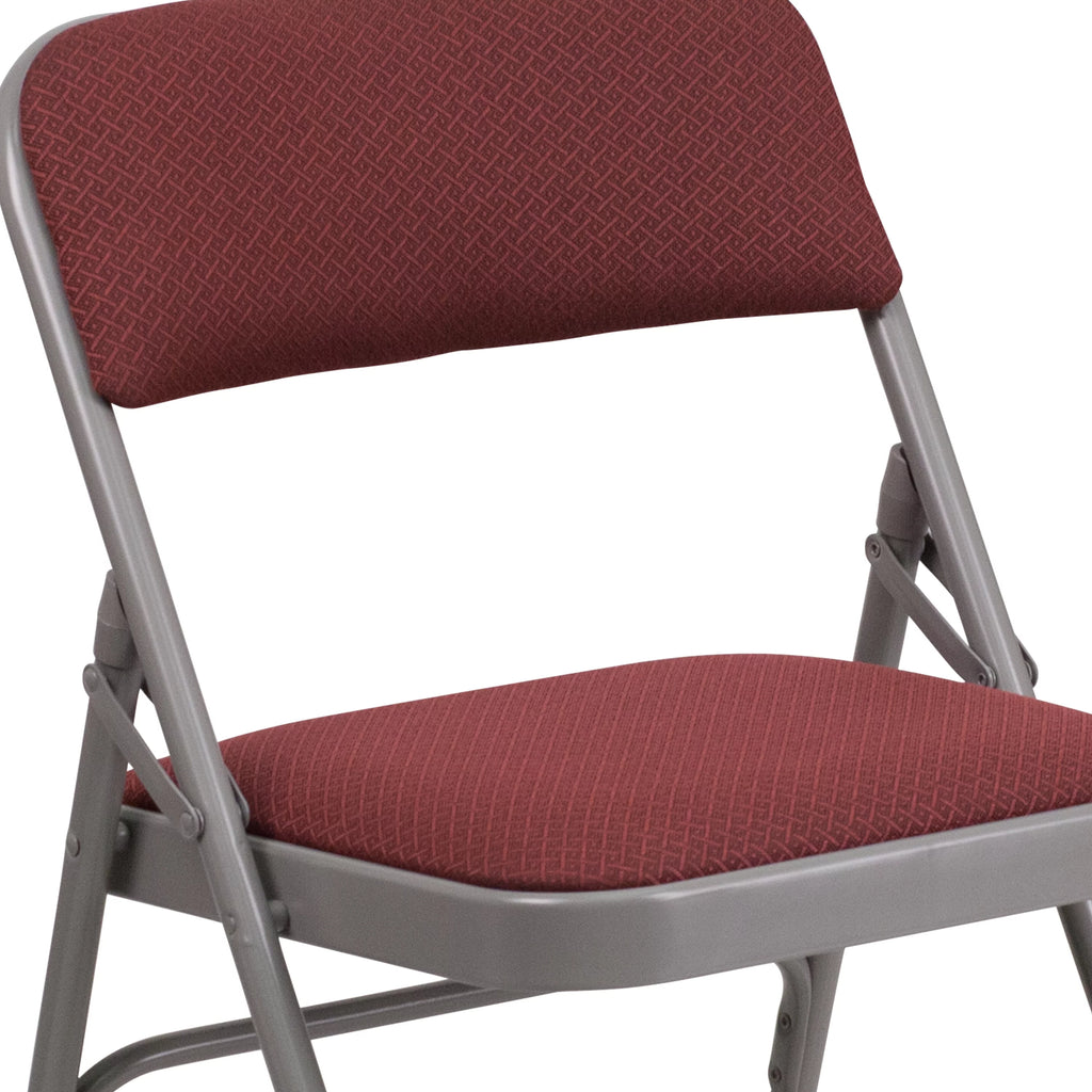 Burgundy Patterned Fabric Metal Folding Chair B102