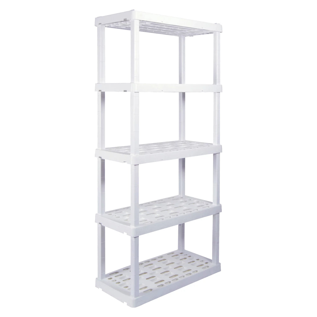 5 Shelf Plastic Garage Shelves, Pack of 4, White 750 lbs Capacity D409300